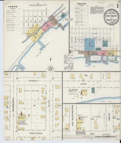 Sanborn Fire Insurance Map from East Tawas, Iosco County, Michigan (1893), Sheet #0001 - Complete Map Set gallery image, historic Sanborn map, vintage wall art, Michigan Michigan