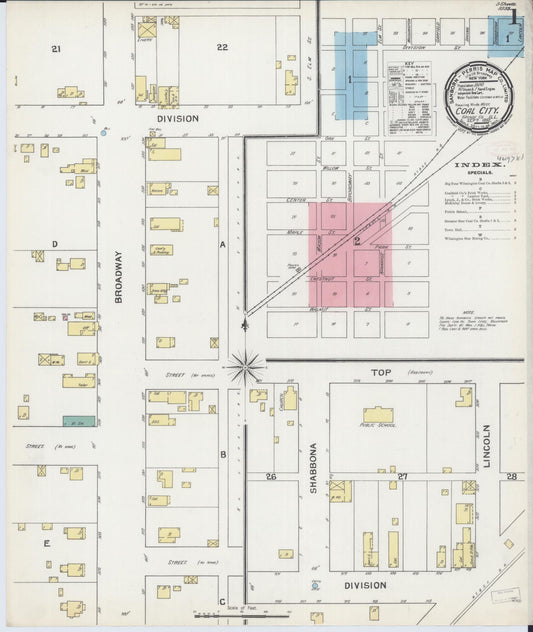 Sanborn Fire Insurance Map from Coal City, Grundy County, Illinois (1892), Sheet #0001 - Complete Map Set gallery image, historic Sanborn map, vintage wall art, Illinois Illinois