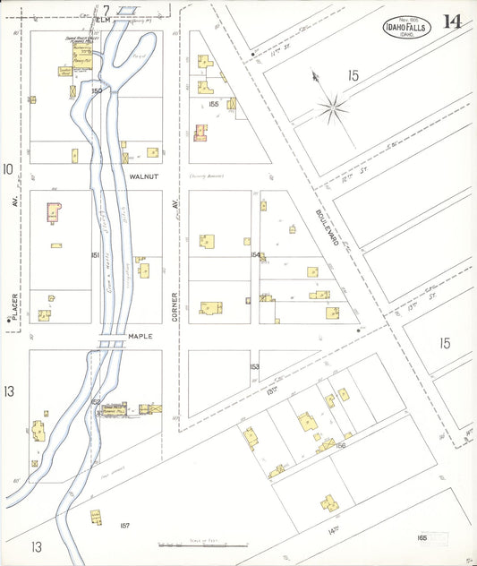 Sanborn Fire Insurance Map from Idaho Falls, Bonneville County, Idaho (1905), Sheet #0014 - Historic Sanborn Fire Insurance Map Print, vintage old map wall art, antique decor, genealogy gift, Idaho Idaho map