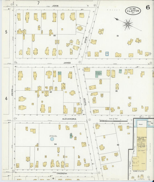 Sanborn Fire Insurance Map from Clayton, Jefferson County, New York (1905), Sheet #0006 - Historic Sanborn Fire Insurance Map Print, vintage old map wall art, antique decor, genealogy gift, New York New York map