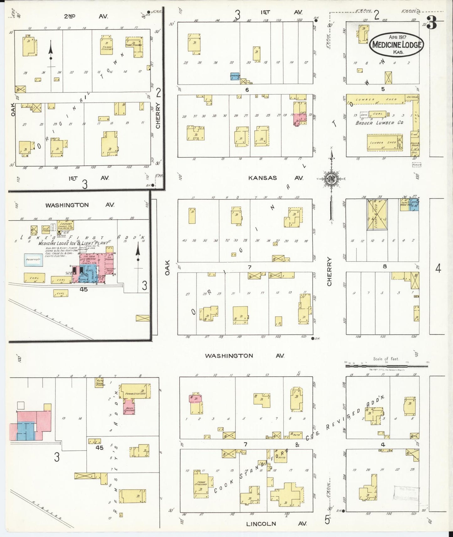 Sanborn Fire Insurance Map from Medicine Lodge, Barber County, Kansas (1917), Sheet #0003 - Complete Map Set gallery image, historic Sanborn map, vintage wall art, Kansas Kansas