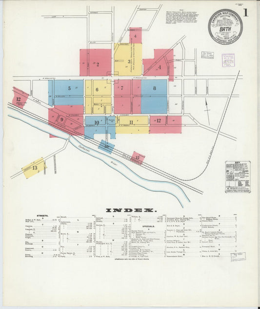 Sanborn Fire Insurance Map from Bath, Steuben County, New York (1904), Sheet #0001 - Historic Sanborn Fire Insurance Map Print, vintage old map wall art, antique decor, genealogy gift, New York New York map