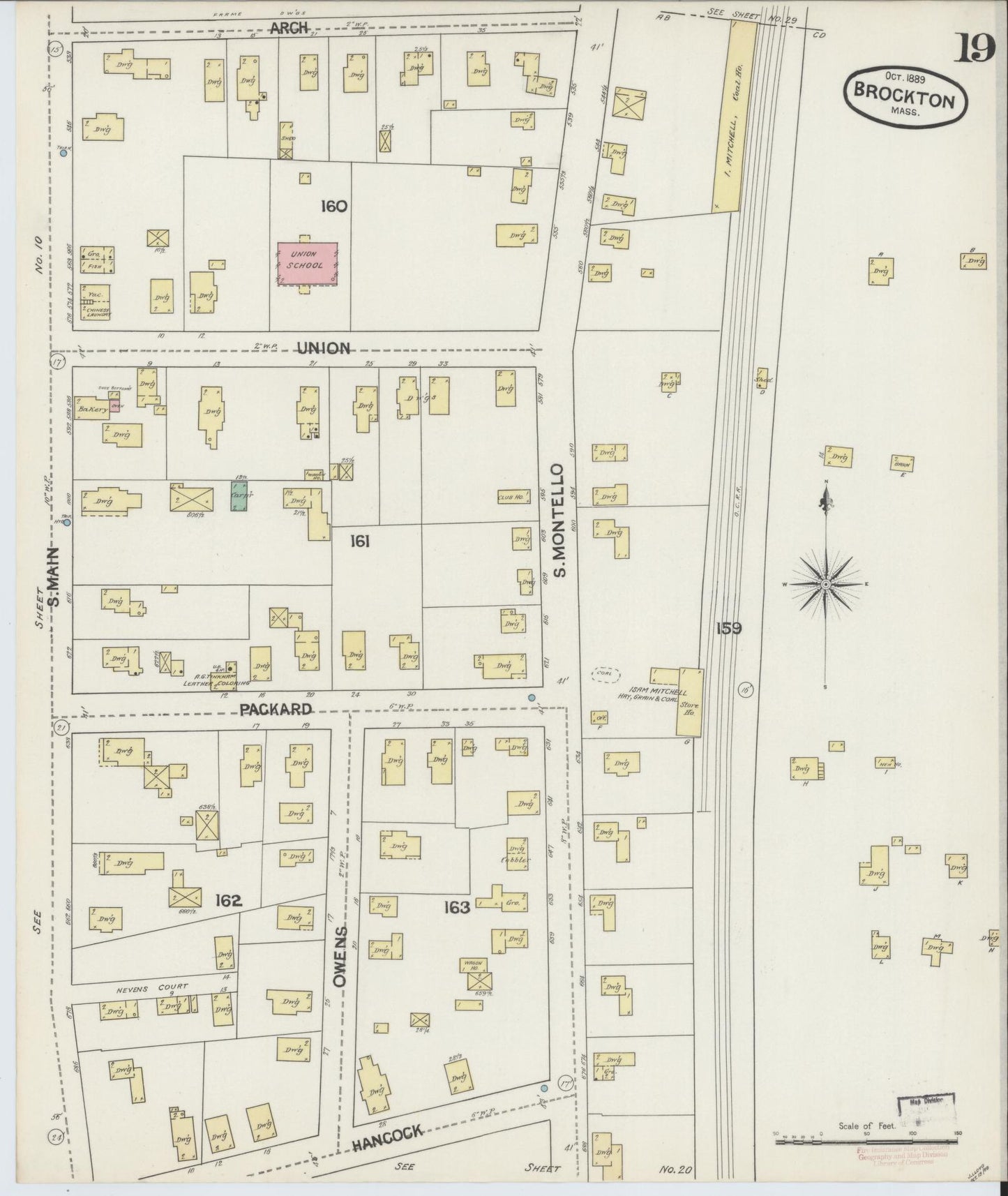 Sanborn Fire Insurance Map from Brockton, Plymouth County, Massachusetts (1889), Sheet #0019 - Complete Map Set gallery image, historic Sanborn map, vintage wall art, Massachusetts Massachusetts