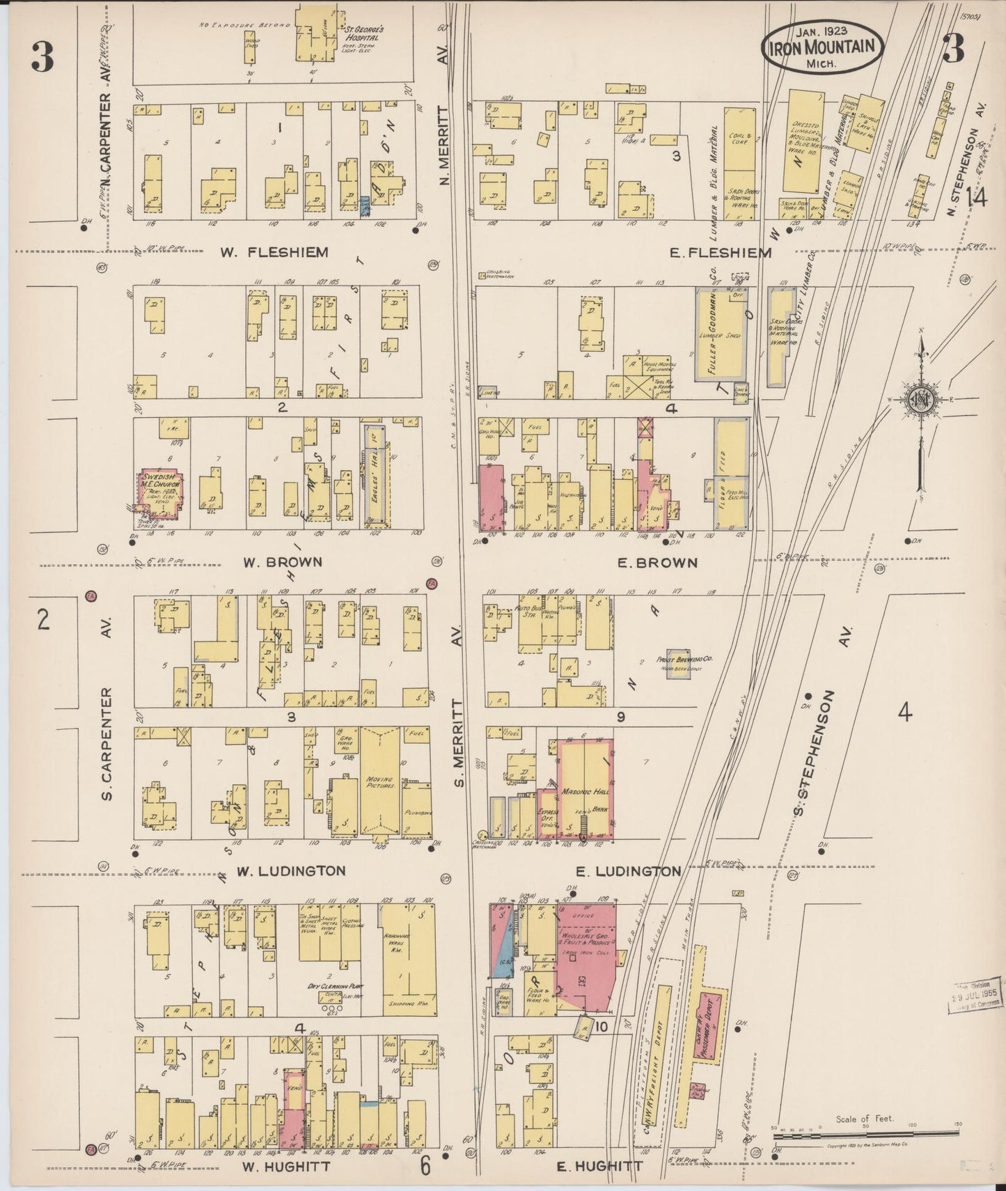 Sanborn Fire Insurance Map from Iron Mountain, Dickinson County, Michigan (1923), Sheet #0003 - Complete Map Set gallery image, historic Sanborn map, vintage wall art, Michigan Michigan