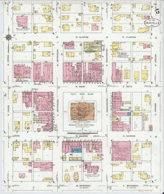 Sanborn Fire Insurance Map from Danville, Hendricks County, Indiana (1920), Sheet #0005 - Historic Sanborn Fire Insurance Map Print, vintage old map wall art, antique decor, genealogy gift, Indiana Indiana map