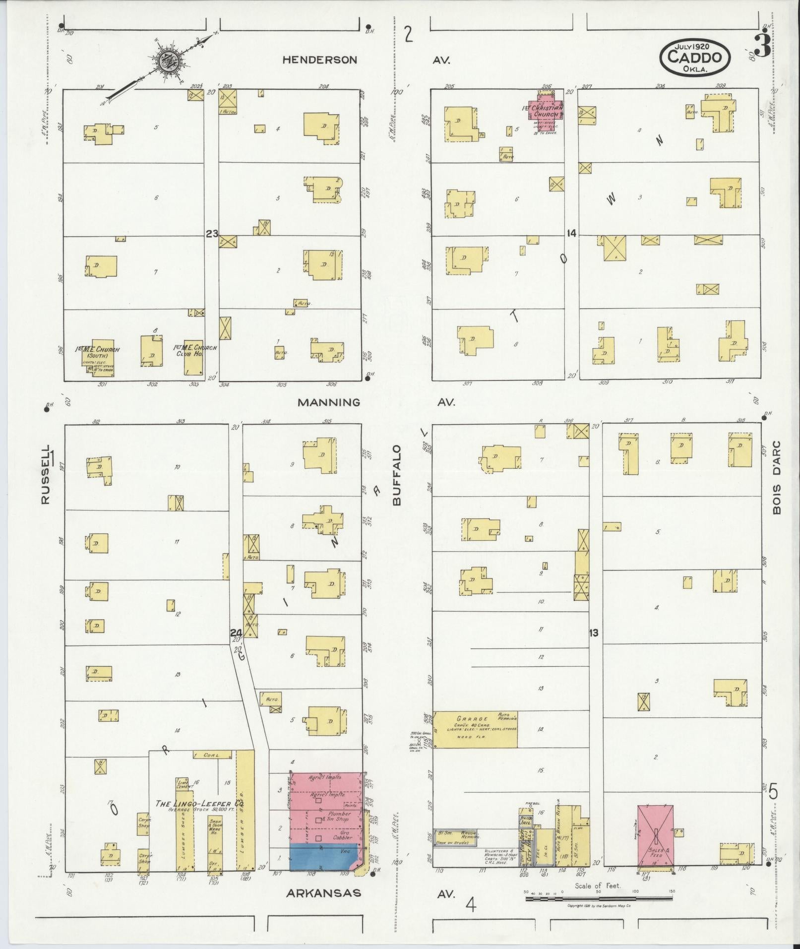 Sanborn Fire Insurance Map from Caddo, Bryan County, Oklahoma (1920), Sheet #0003 - Complete Map Set gallery image, historic Sanborn map, vintage wall art, Oklahoma Oklahoma