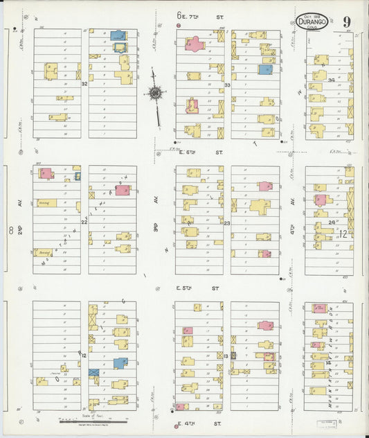 Sanborn Fire Insurance Map from Durango, La Plata County, Colorado (1919), Sheet #0009 - Historic Sanborn Fire Insurance Map Print, vintage old map wall art, antique decor, genealogy gift, Colorado Colorado map