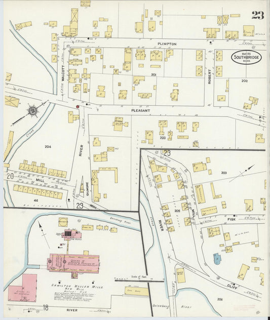Sanborn Fire Insurance Map from Southbridge, Worcester County, Massachusetts (1911), Sheet #0023 - Historic Sanborn Fire Insurance Map Print, vintage old map wall art, antique decor, genealogy gift, Massachusetts Massachusetts map