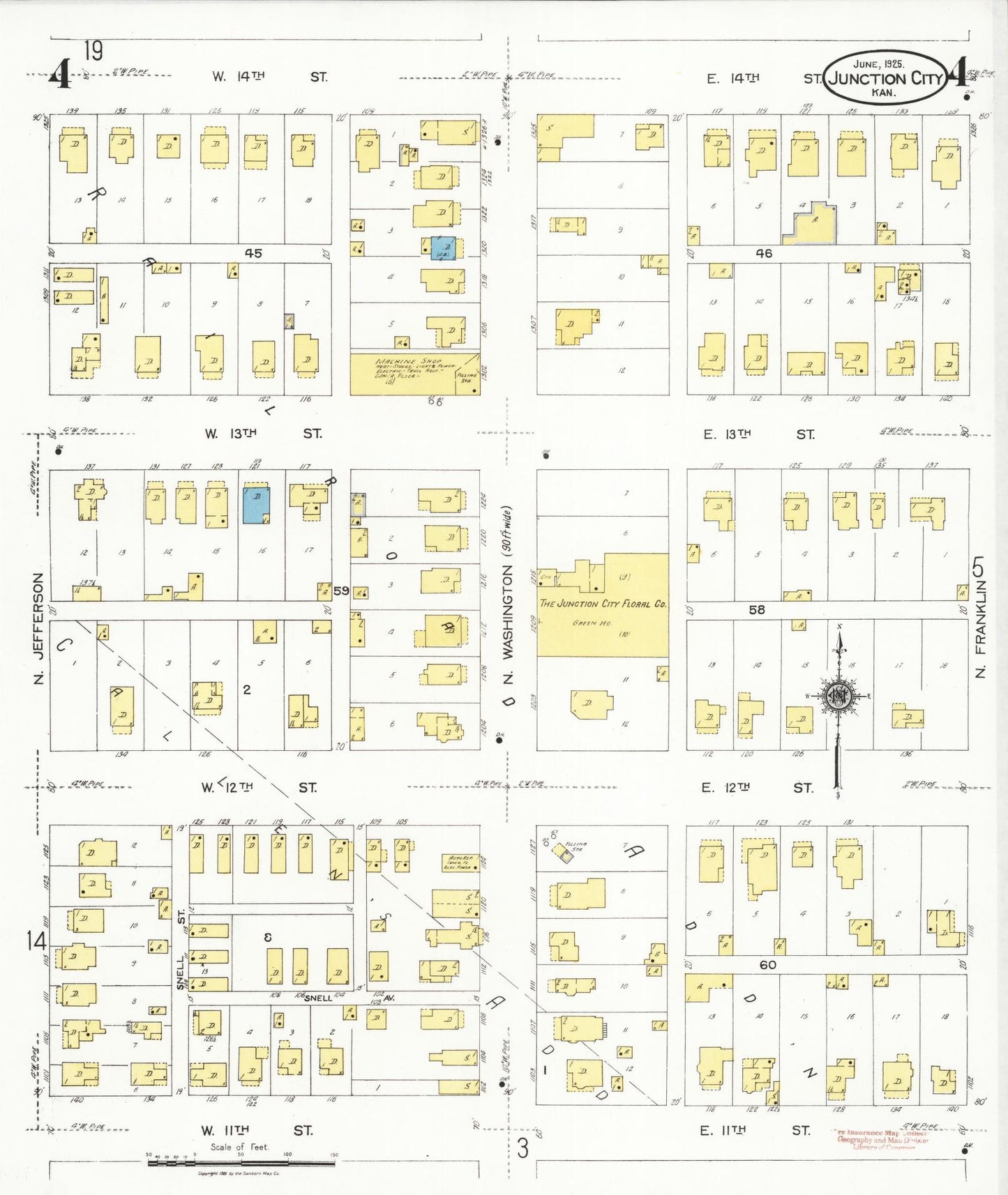 Sanborn Fire Insurance Map from Junction City, Geary County, Kansas (1925), Sheet #0004 - Complete Map Set gallery image, historic Sanborn map, vintage wall art, Kansas Kansas