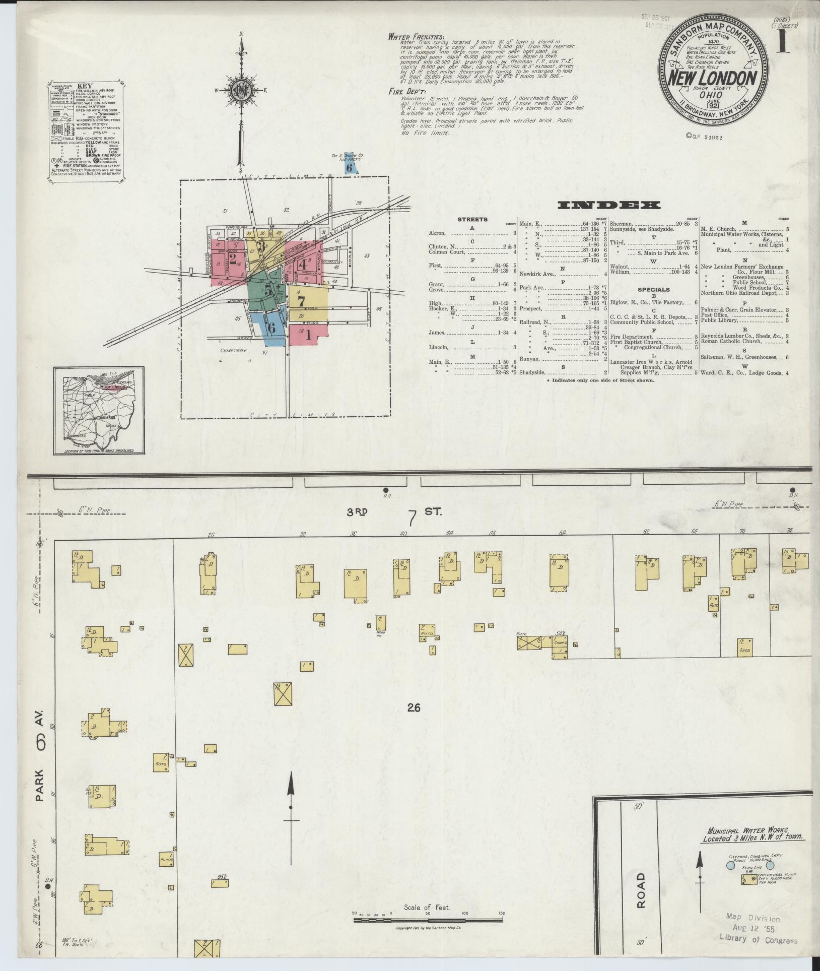 Sanborn Fire Insurance Map from New London, Huron County, Ohio (1921), Sheet #0001 - Complete Map Set gallery image, historic Sanborn map, vintage wall art, Ohio Ohio