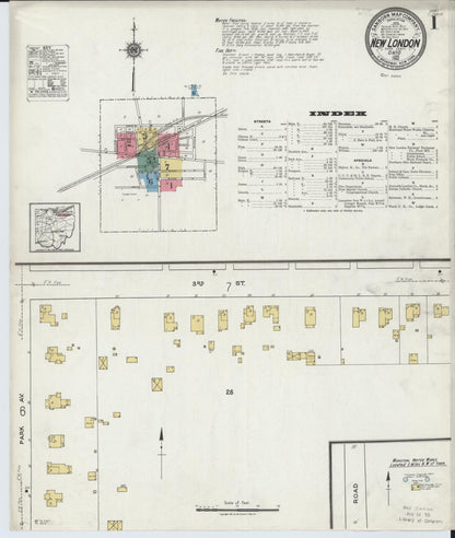 Sanborn Fire Insurance Map from New London, Huron County, Ohio (1921), Sheet #0001 - Complete Map Set gallery image, historic Sanborn map, vintage wall art, Ohio Ohio