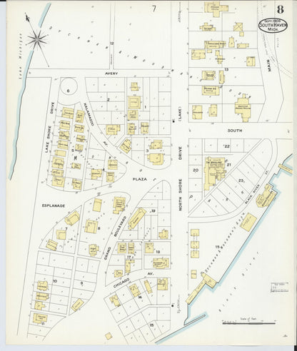 Sanborn Fire Insurance Map from South Haven, Van Buren County, Michigan (1908), Sheet #0008 - Historic Sanborn Fire Insurance Map Print, vintage old map wall art, antique decor, genealogy gift, Michigan Michigan map