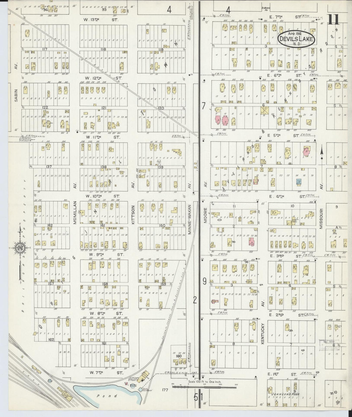 Sanborn Fire Insurance Map from Devils Lake, Ramsey County, North Dakota (1914), Sheet #0011 - Complete Map Set gallery image, historic Sanborn map, vintage wall art, North Dakota North Dakota