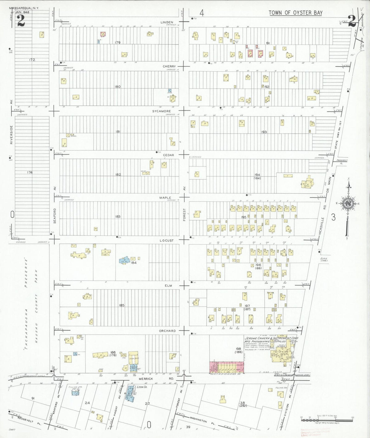 Sanborn Fire Insurance Map from Massapequa, Nassau County, New York (1948), Sheet #0002 - Historic Sanborn Fire Insurance Map Print, vintage old map wall art, antique decor, genealogy gift, New York New York map