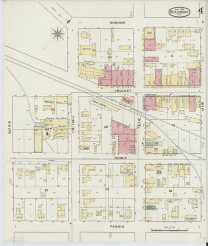 Sanborn Fire Insurance Map from Beaumont, Jefferson County, Texas (1894), Sheet #0004 - Complete Map Set gallery image, historic Sanborn map, vintage wall art, Texas Texas
