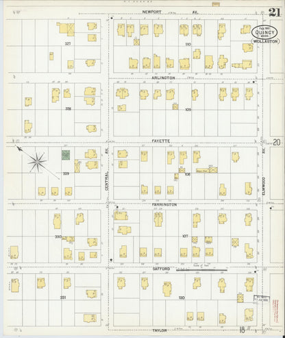 Sanborn Fire Insurance Map from Quincy, Norfolk County, Massachusetts (1901), Sheet #0021 - Historic Sanborn Fire Insurance Map Print, vintage old map wall art, antique decor, genealogy gift, Massachusetts Massachusetts map