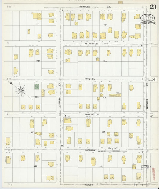 Sanborn Fire Insurance Map from Quincy, Norfolk County, Massachusetts (1901), Sheet #0021 - Historic Sanborn Fire Insurance Map Print, vintage old map wall art, antique decor, genealogy gift, Massachusetts Massachusetts map