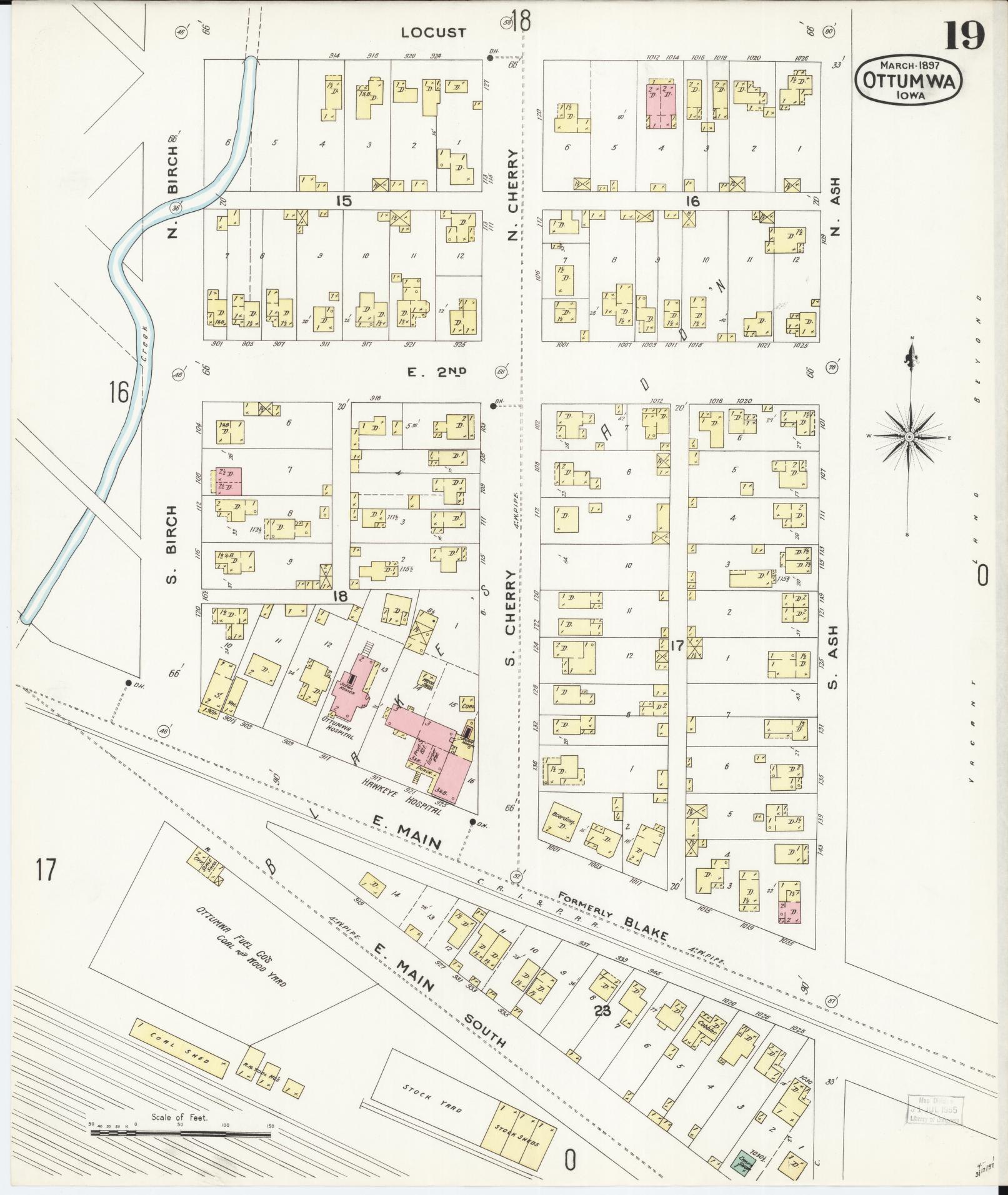 Sanborn Fire Insurance Map from Ottumwa, Wapello County, Iowa (1897), Sheet #0019 - Historic Sanborn Fire Insurance Map Print, vintage old map wall art