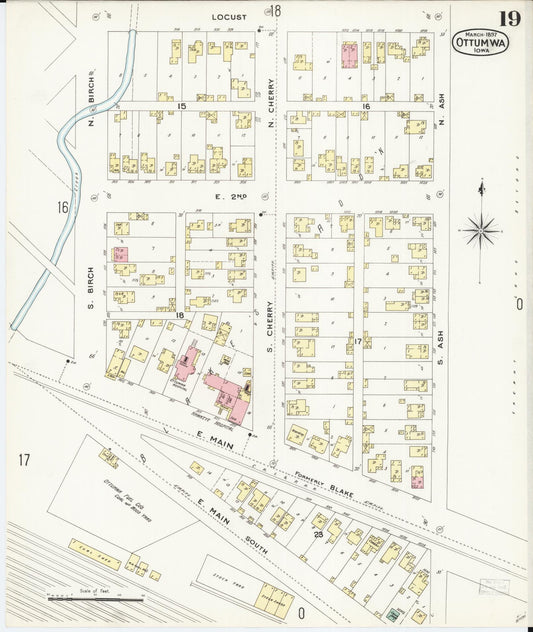 Sanborn Fire Insurance Map from Ottumwa, Wapello County, Iowa (1897), Sheet #0019 - Historic Sanborn Fire Insurance Map Print, vintage old map wall art