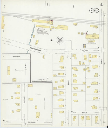 Sanborn Fire Insurance Map from Homer, Cortland County, New York (1907), Sheet #0004 - Historic Sanborn Fire Insurance Map Print, vintage old map wall art, antique decor, genealogy gift, New York New York map