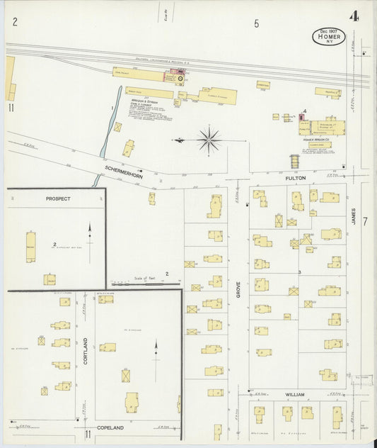 Sanborn Fire Insurance Map from Homer, Cortland County, New York (1907), Sheet #0004 - Historic Sanborn Fire Insurance Map Print, vintage old map wall art, antique decor, genealogy gift, New York New York map