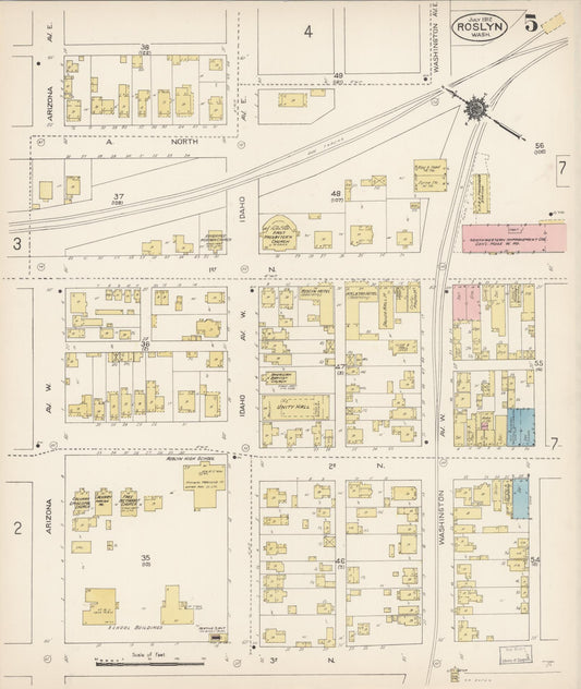 Sanborn Fire Insurance Map from Roslyn, Kittitas County, Washington (1912), Sheet #0005 - Historic Sanborn Fire Insurance Map Print, vintage old map wall art, antique decor, genealogy gift, Washington Washington map