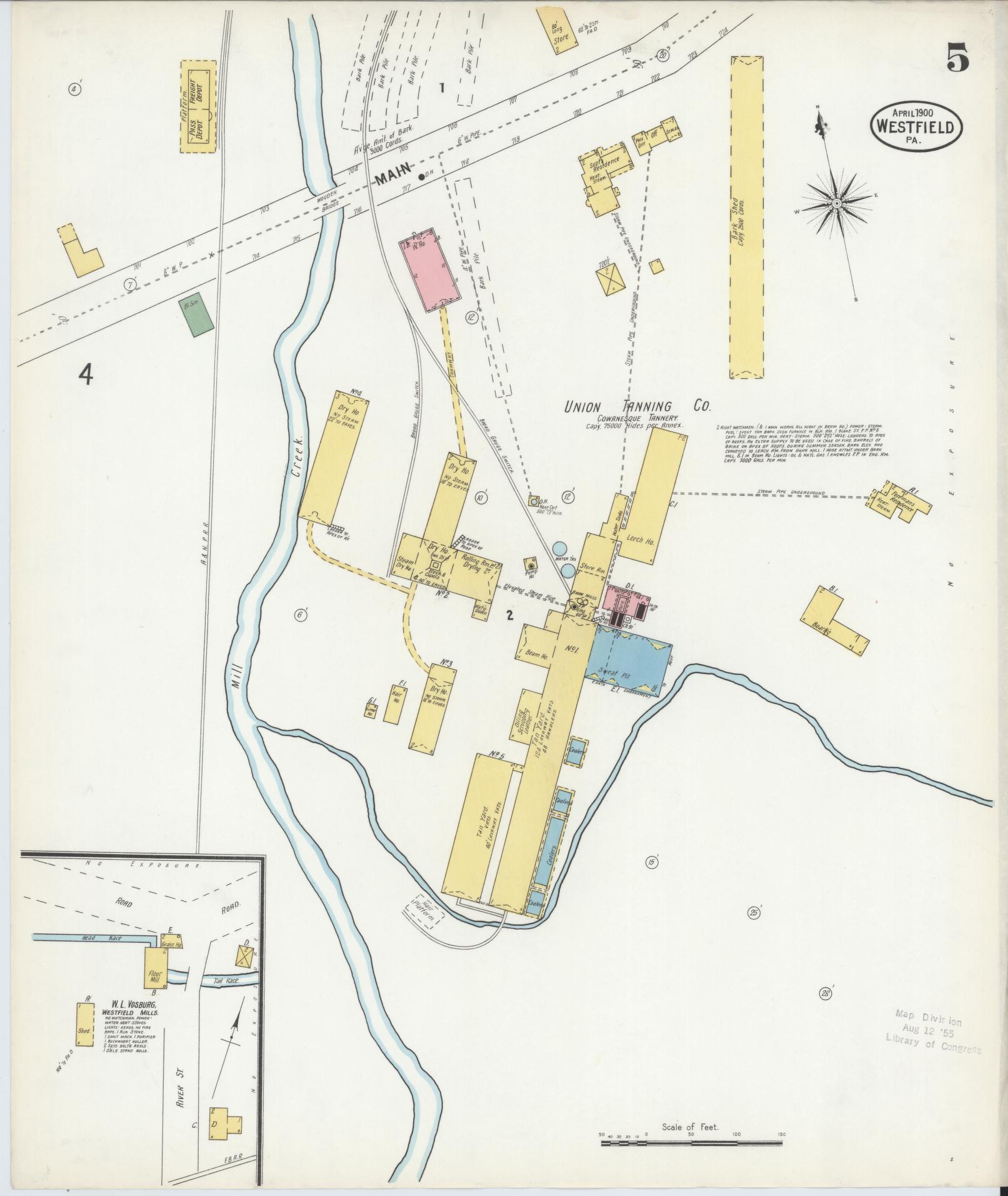 Sanborn Fire Insurance Map from Westfield, Tioga County, Pennsylvania (1900), Sheet #0005 - Complete Map Set gallery image, historic Sanborn map, vintage wall art, Pennsylvania Pennsylvania