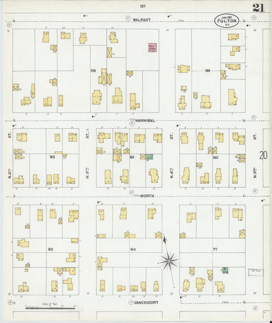 Sanborn Fire Insurance Map from Fulton, Oswego County, New York (1901), Sheet #0021 - Historic Sanborn Fire Insurance Map Print, vintage old map wall art, antique decor, genealogy gift, New York New York map