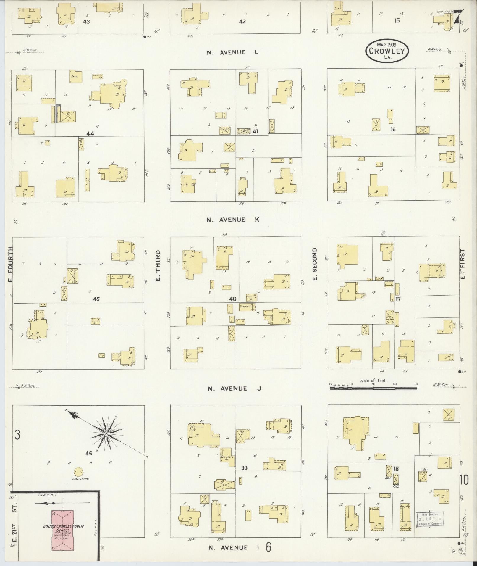 Sanborn Fire Insurance Map from Crowley, Acadia Parish, Louisiana (1909), Sheet #0007 - Complete Map Set gallery image, historic Sanborn map, vintage wall art, Louisiana Louisiana