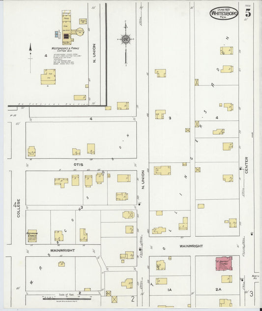 Sanborn Fire Insurance Map from Whitesboro, Grayson County, Texas (1921), Sheet #0005 - Historic Sanborn Fire Insurance Map Print, vintage old map wall art, antique decor, genealogy gift, Texas Texas map