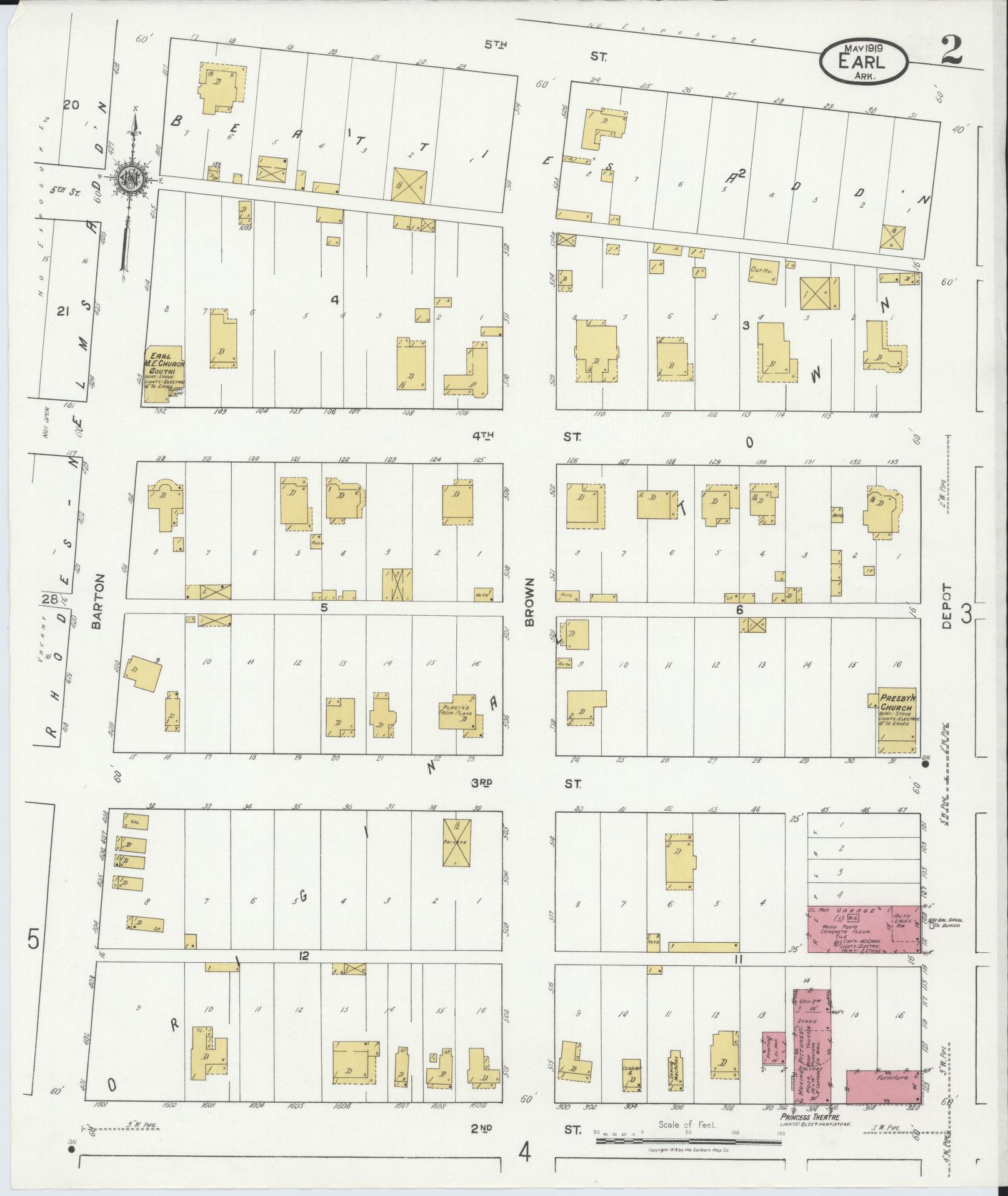 Sanborn Fire Insurance Map from Earle, Crittenden County, Arkansas (1919), Sheet #0002 - Historic Sanborn Fire Insurance Map Print, vintage old map wall art, antique decor, genealogy gift, Arkansas Arkansas map
