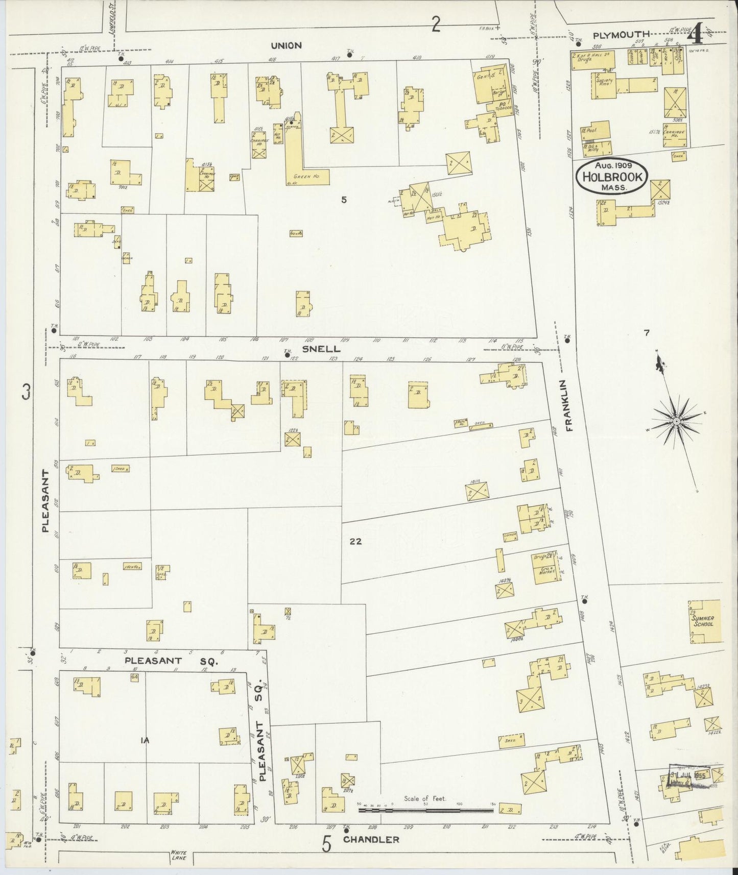 Sanborn Fire Insurance Map from Holbrook, Norfolk County, Massachusetts (1909), Sheet #0004 - Complete Map Set gallery image, historic Sanborn map, vintage wall art, Massachusetts Massachusetts