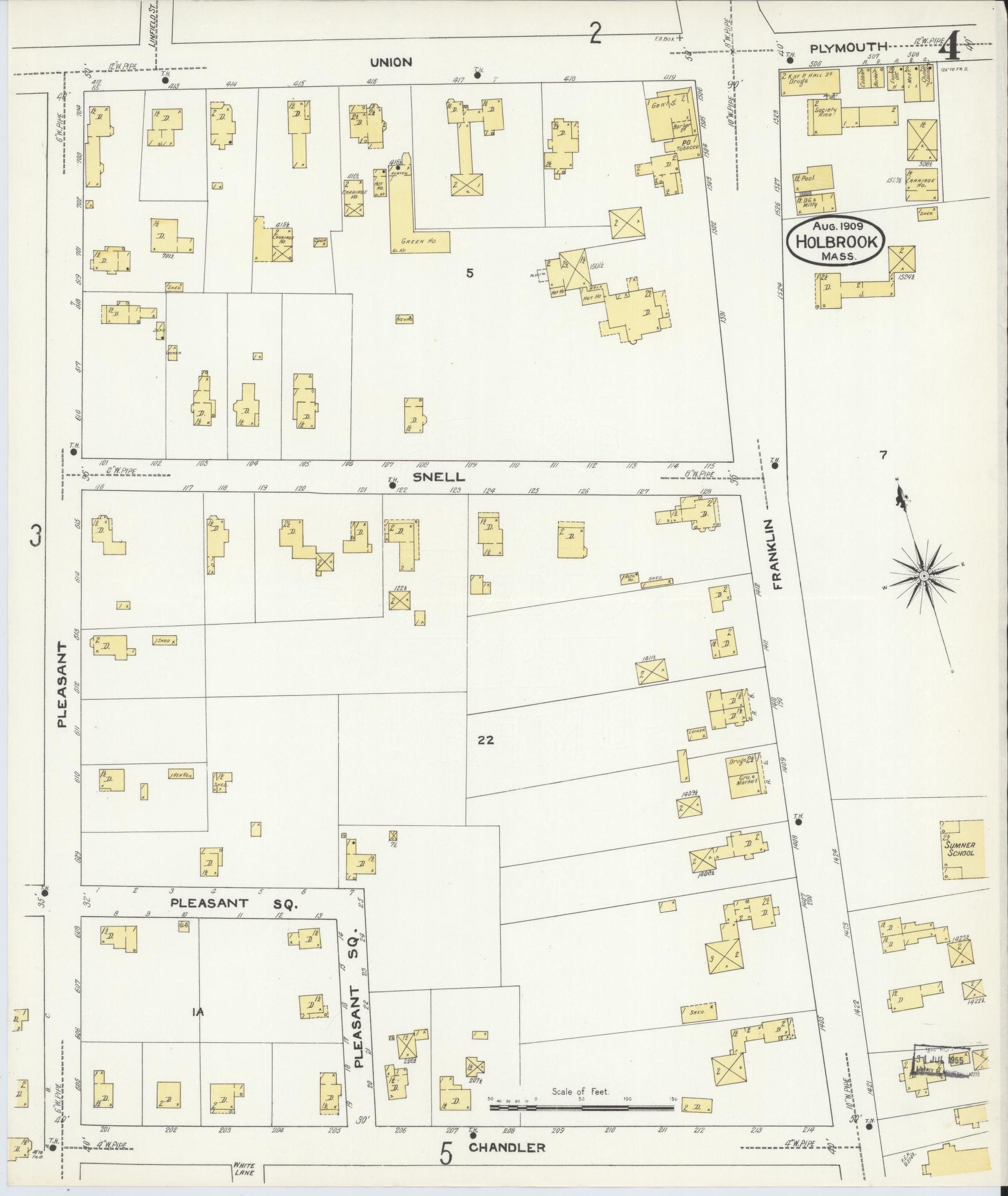 Sanborn Fire Insurance Map from Holbrook, Norfolk County, Massachusetts (1909), Sheet #0004 - Complete Map Set gallery image, historic Sanborn map, vintage wall art, Massachusetts Massachusetts