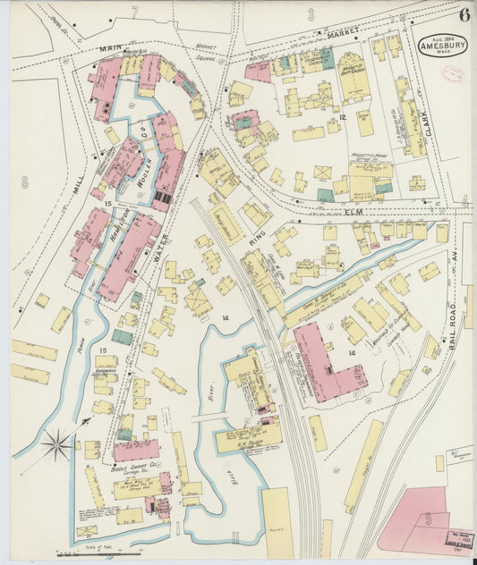 Sanborn Fire Insurance Map from Amesbury, Essex County, Massachusetts (1894), Sheet #0006 - Historic Sanborn Fire Insurance Map Print, vintage old map wall art, antique decor, genealogy gift, Massachusetts Massachusetts map