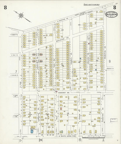 Sanborn Fire Insurance Map from Audubon, Camden County, New Jersey (1924), Sheet #0008 - Historic Sanborn Fire Insurance Map Print, vintage old map wall art, antique decor, genealogy gift, New Jersey New Jersey map
