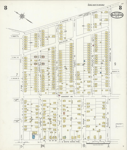 Sanborn Fire Insurance Map from Audubon, Camden County, New Jersey (1924), Sheet #0008 - Historic Sanborn Fire Insurance Map Print, vintage old map wall art, antique decor, genealogy gift, New Jersey New Jersey map