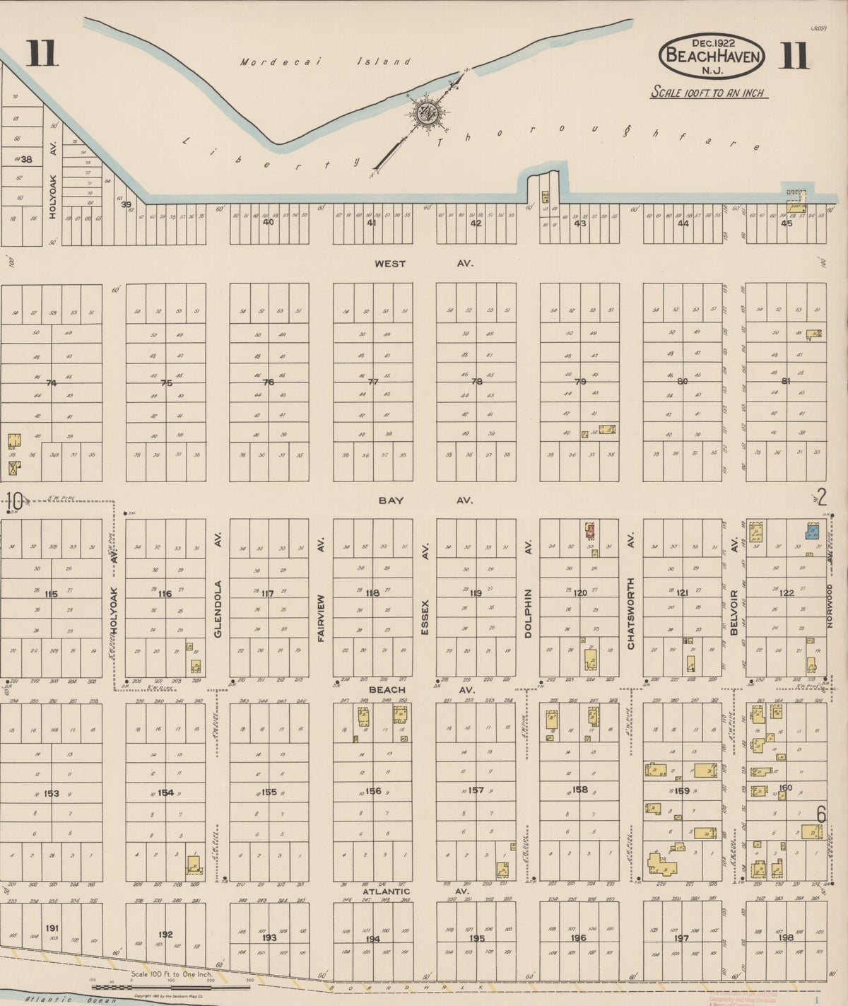 Sanborn Fire Insurance Map from Beach Haven, Ocean County, New Jersey (1922), Sheet #0011 - Complete Map Set gallery image, historic Sanborn map, vintage wall art, New Jersey New Jersey