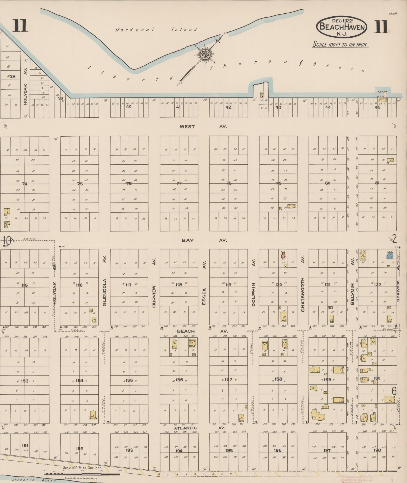 Sanborn Fire Insurance Map from Beach Haven, Ocean County, New Jersey (1922), Sheet #0011 - Complete Map Set gallery image, historic Sanborn map, vintage wall art, New Jersey New Jersey
