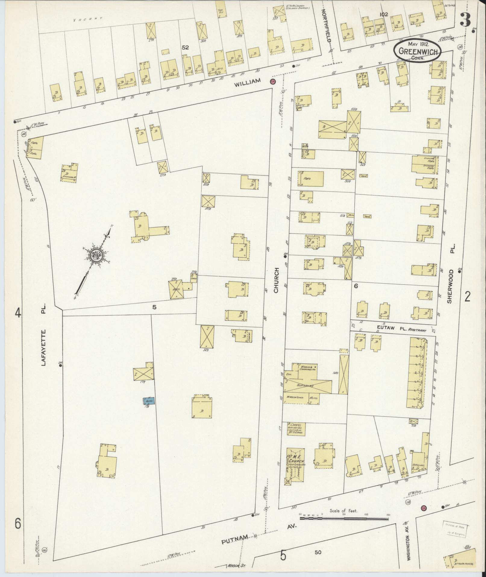 Sanborn Fire Insurance Map from Greenwich, Fairfield County, Connecticut (1912), Sheet #0003 - Complete Map Set gallery image, historic Sanborn map, vintage wall art, Connecticut Connecticut