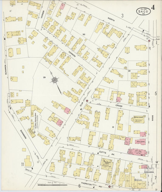 Sanborn Fire Insurance Map from Saco, York County, Maine (1912), Sheet #0004 - Historic Sanborn Fire Insurance Map Print, vintage old map wall art, antique decor, genealogy gift, Maine Maine map