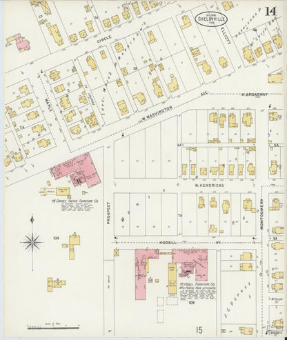 Sanborn Fire Insurance Map from Shelbyville, Shelby County, Indiana (1898), Sheet #0014 - Historic Sanborn Fire Insurance Map Print, vintage old map wall art, antique decor, genealogy gift, Indiana Indiana map