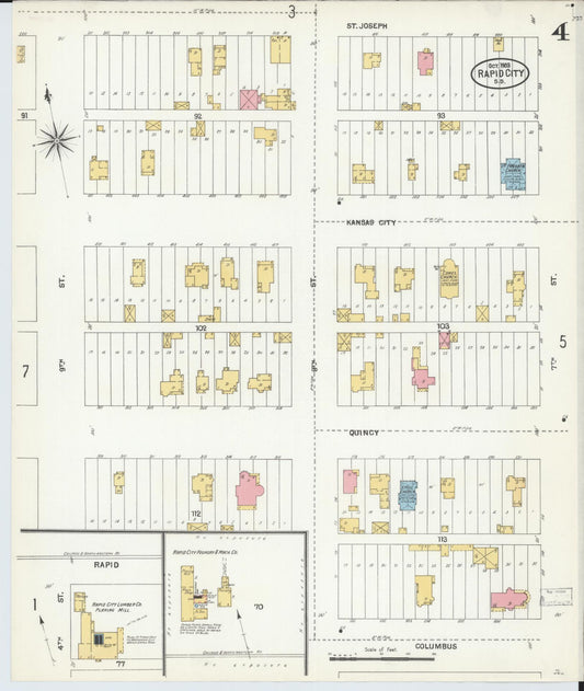 Sanborn Fire Insurance Map from Rapid City, Pennington County, South Dakota (1903), Sheet #0004 - Historic Sanborn Fire Insurance Map Print, vintage old map wall art, antique decor, genealogy gift, South Dakota South Dakota map