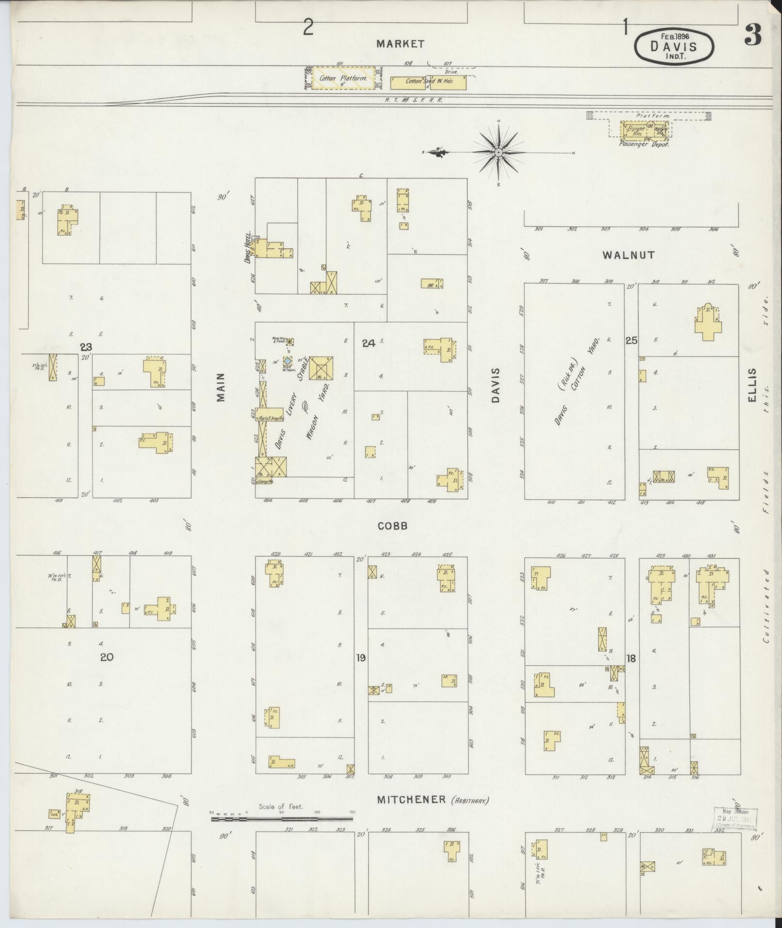 Sanborn Fire Insurance Map from Davis, Murray County, Oklahoma (1896), Sheet #0003 - Complete Map Set gallery image, historic Sanborn map, vintage wall art, Oklahoma Oklahoma