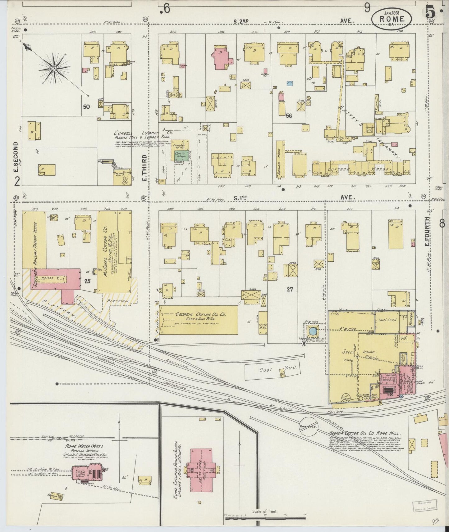 Sanborn Fire Insurance Map from Rome, Floyd County, Georgia (1898), Sheet #0005 - Complete Map Set gallery image, historic Sanborn map, vintage wall art, Georgia Georgia