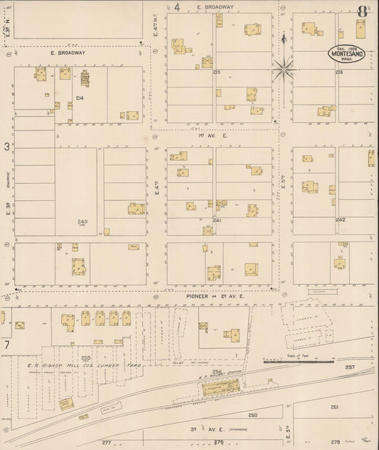 Sanborn Fire Insurance Map from Montesano, Grays Harbor County, Washington (1909), Sheet #0008 - Historic Sanborn Fire Insurance Map Print, vintage old map wall art, antique decor, genealogy gift, Washington Washington map