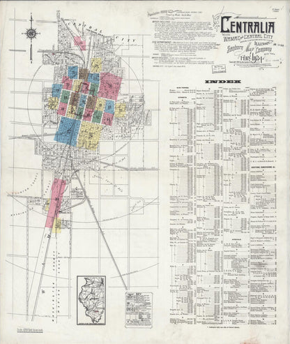 Sanborn Fire Insurance Map from Centralia, Marion, Clinton, Jefferson, and Washington Counties, Illinois (1924), Sheet #0001 - Historic Sanborn Fire Insurance Map Print, vintage old map wall art, antique decor, genealogy gift, Illinois Illinois map