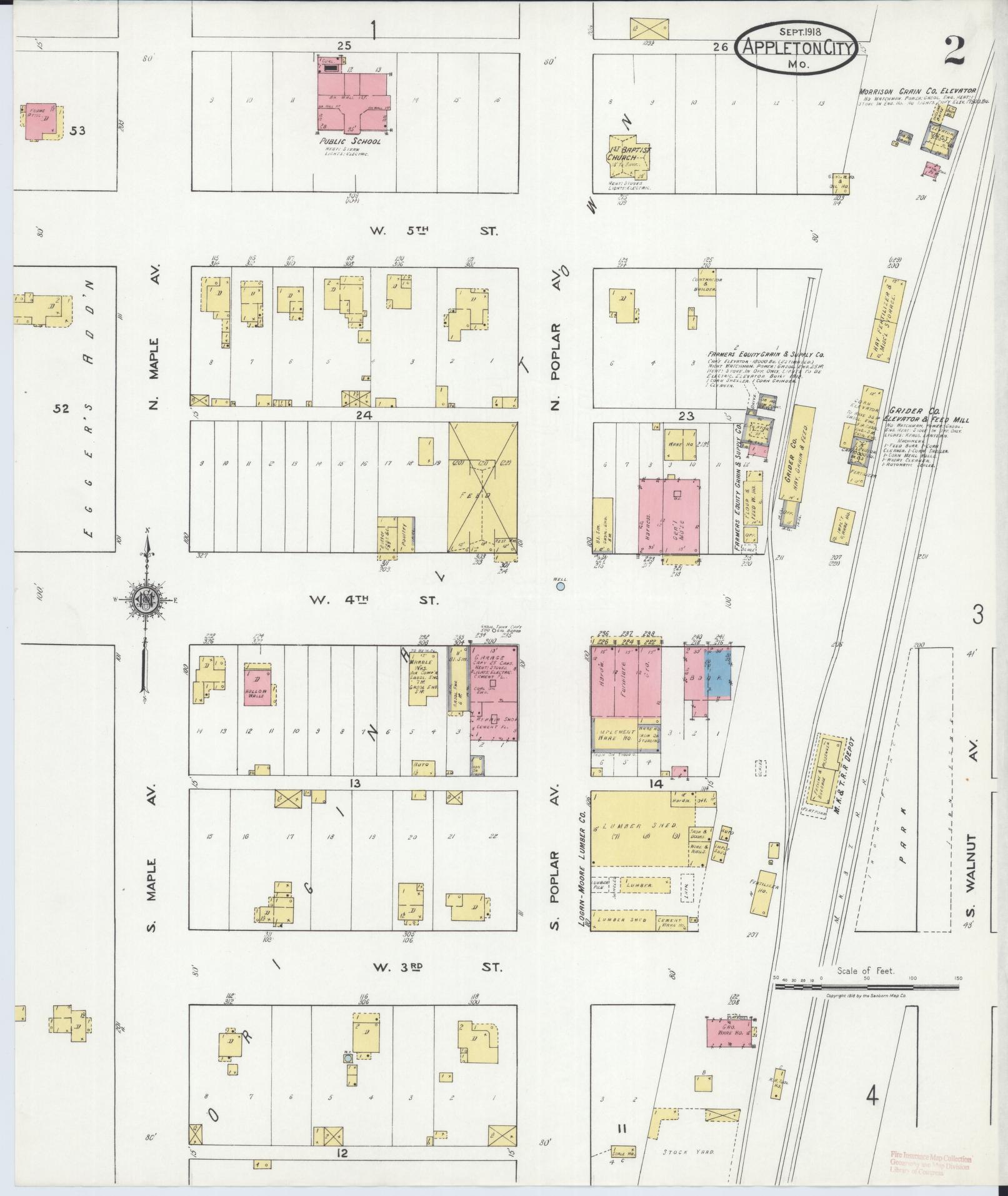 Sanborn Fire Insurance Map from Appleton City, Saint Clair County, Missouri (1918), Sheet #0002 - Complete Map Set gallery image, historic Sanborn map, vintage wall art, Missouri Missouri