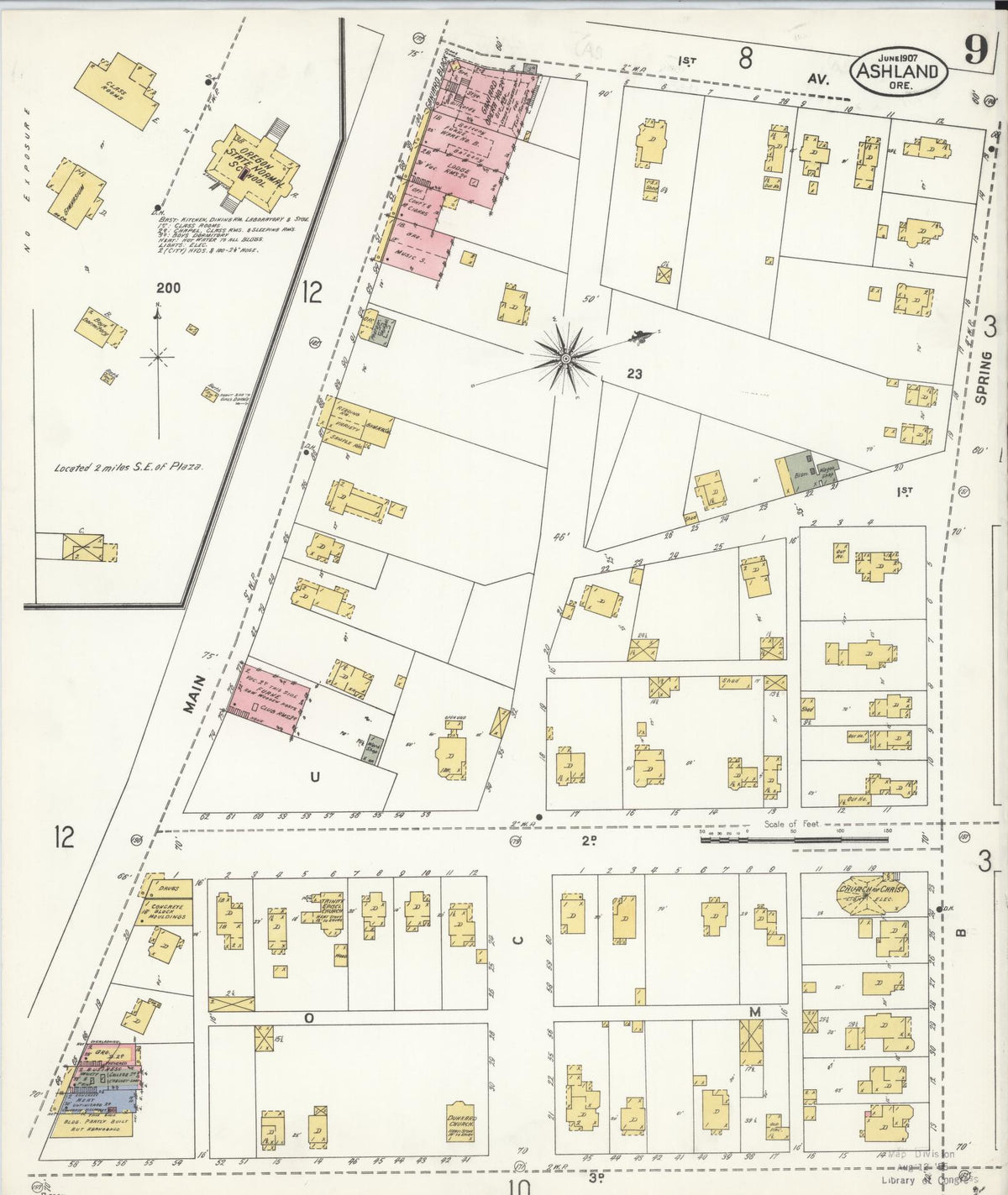 Sanborn Fire Insurance Map from Ashland, Jackson County, Oregon (1907), Sheet #0009 - Historic Sanborn Fire Insurance Map Print, vintage old map wall art, antique decor, genealogy gift, Oregon Oregon map