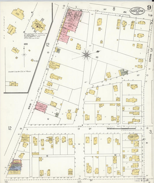 Sanborn Fire Insurance Map from Ashland, Jackson County, Oregon (1907), Sheet #0009 - Historic Sanborn Fire Insurance Map Print, vintage old map wall art, antique decor, genealogy gift, Oregon Oregon map