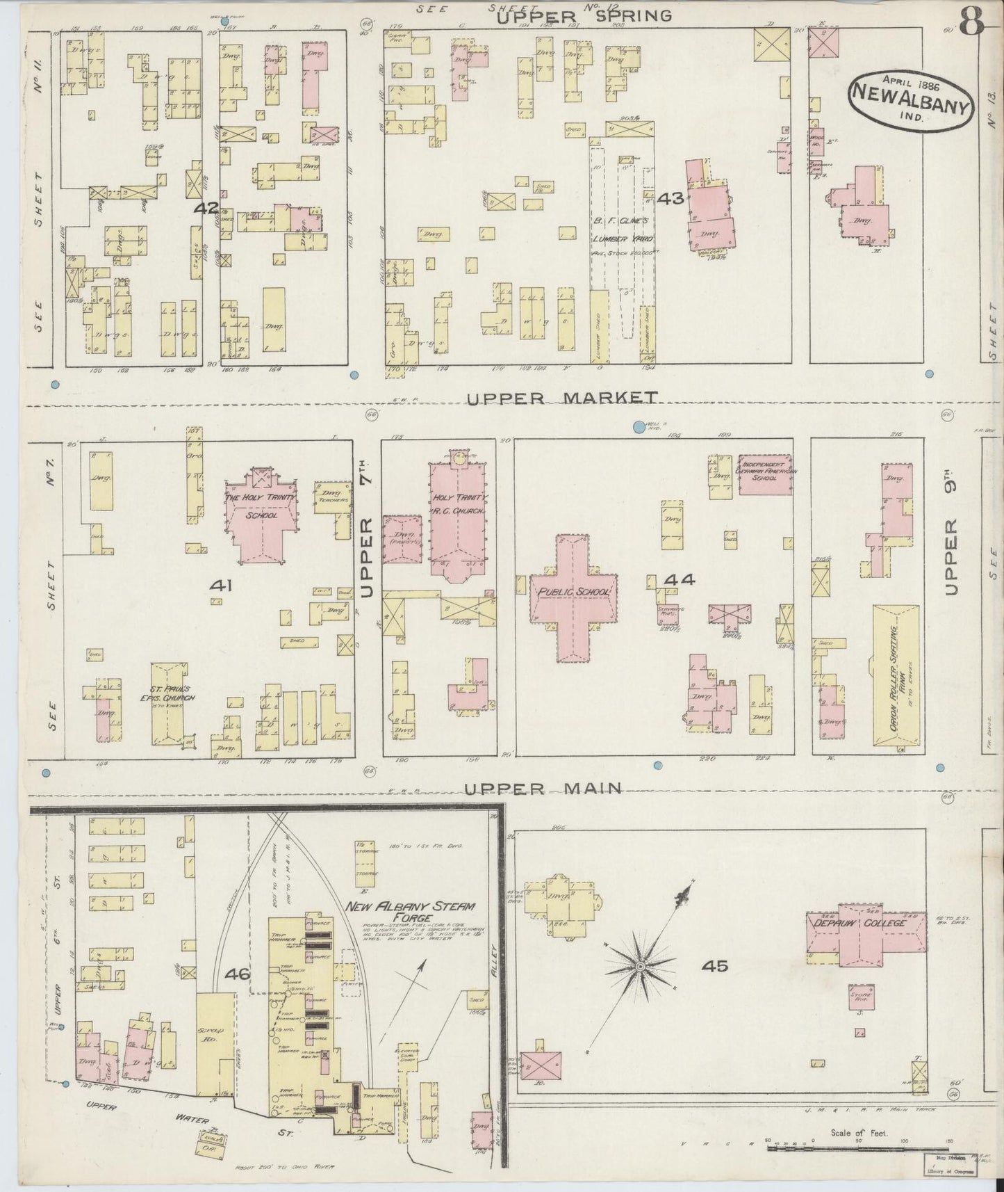 Sanborn Fire Insurance Map from New Albany, Floyd County, Indiana (1886), Sheet #0008 - Complete Map Set gallery image, historic Sanborn map, vintage wall art, Indiana Indiana